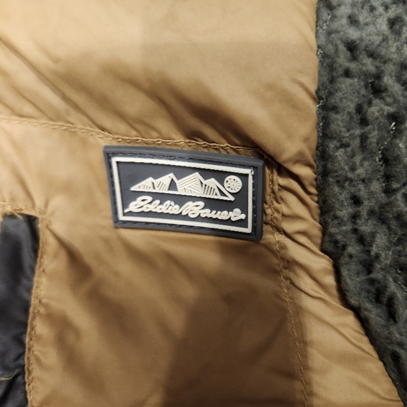 Eddie Bauer Faux Shearling Kids Hooded Jacket With Pockets- Olive Green/Tan - Picture 3 of 5